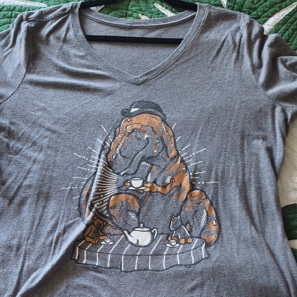 Source Unknown Gray Tee with Orange Dinosaur Print